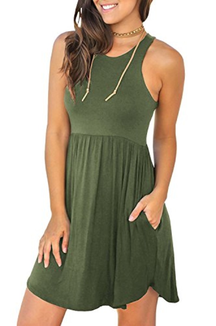 LONGYUAN Women&#039;s Summer Casual T-Shirt Sundress Beach Dress X-Small,Army Green