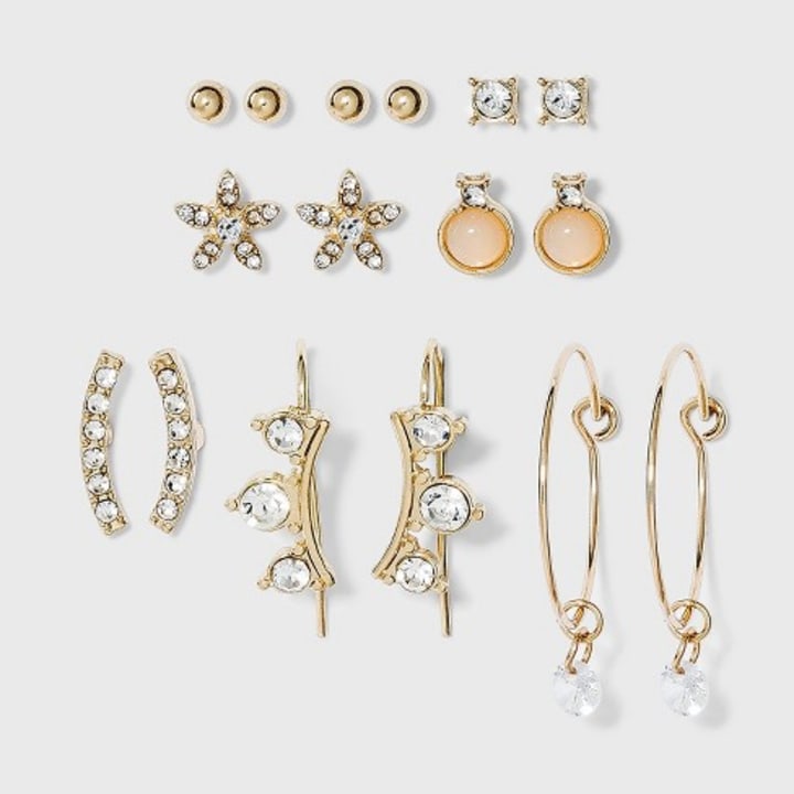 Charm Hoop, Stud and Ear Climber Earring Set 8pc - A New Day(TM)