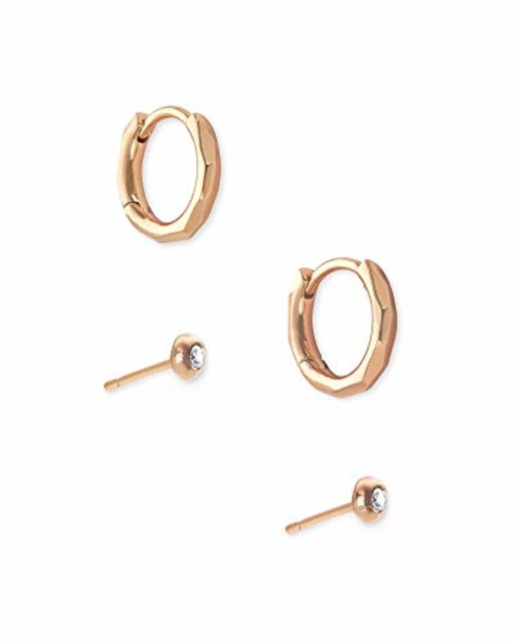 Kendra Scott Addison Huggie &amp; Stud Earrings Set for Women, Fashion Jewelry, 14k Rose Gold-Plated