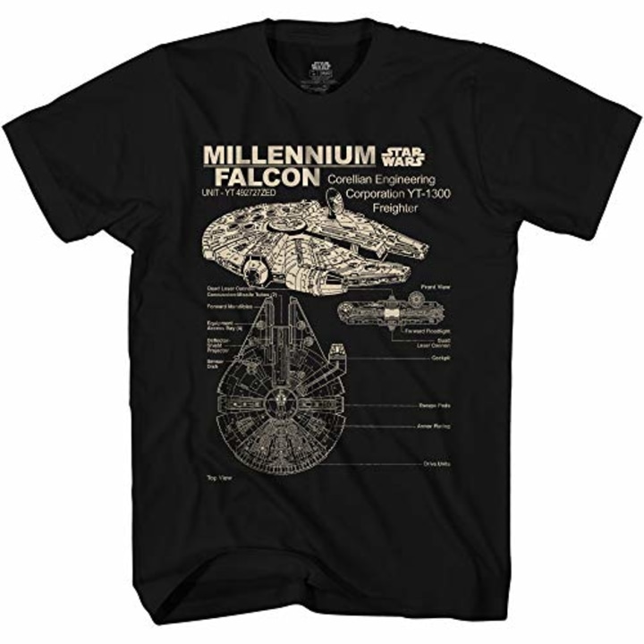 STAR WARS Men&#039;s Millennium Falcon Detailed Drawing T-Shirt(Black,Medium)