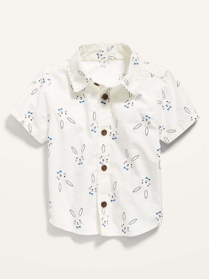 Short-Sleeve Bunny-Print Poplin Shirt for Baby