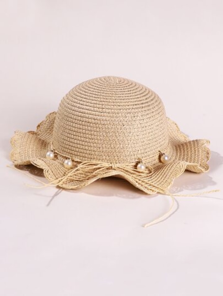 Faux Pearl and Rope Decor Straw Hat