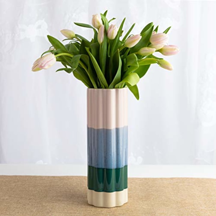 Summer &amp; Rose Ceramic Flower Vase Beautiful Colorful Watercolor 11&quot;&quot; Height x 4&quot;&quot; Wide (SR11)