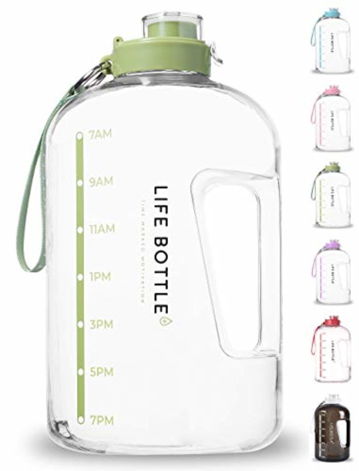 Life Bottle! Time Marked Water Bottle - 1 Gallon Water Bottle with Time Marker - Extra Large Water Bottle/Water Jug Helps You Drink More Water! BPA Free Water Bottle with Leakproof Flip Top