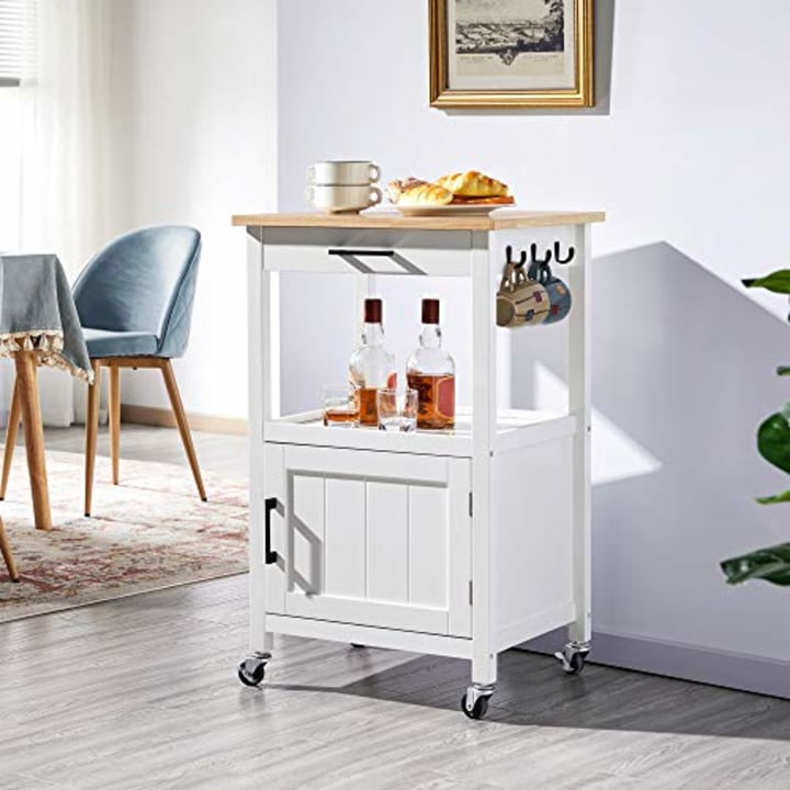 YAHEETECH Rolling Kitchen Island with Single Door Cabinet and Storage Shelf, Kitchen Cart with Drawer on Swivel Wheels for Dinning Room/Living Room, L22xW18xH35