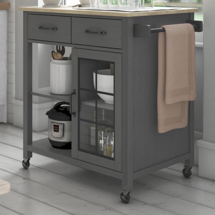 Wommack Rolling Kitchen Cart with Solid Wood Top