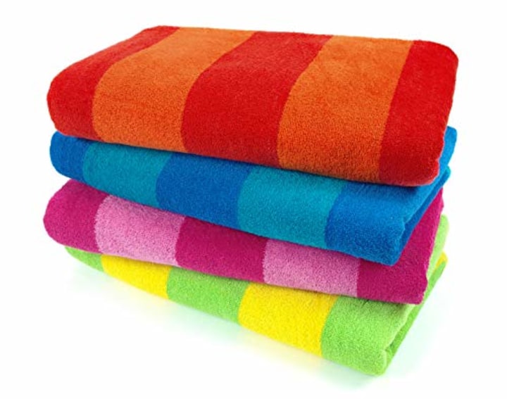 Kaufman - 100% Cotton Velour Striped Beach &amp; Pool Towel 4-Pack - 30in x 60in