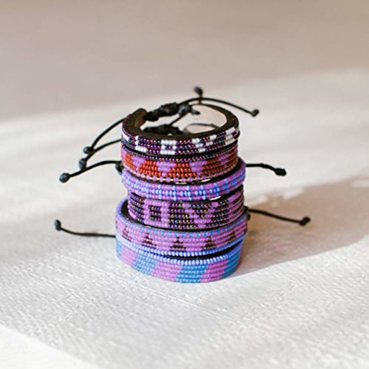 Ubuntu Life Love Bracelet for Men &amp; Women, Adjustable Leather Beaded Glass Bracelet (Amethyst &amp; Purple)