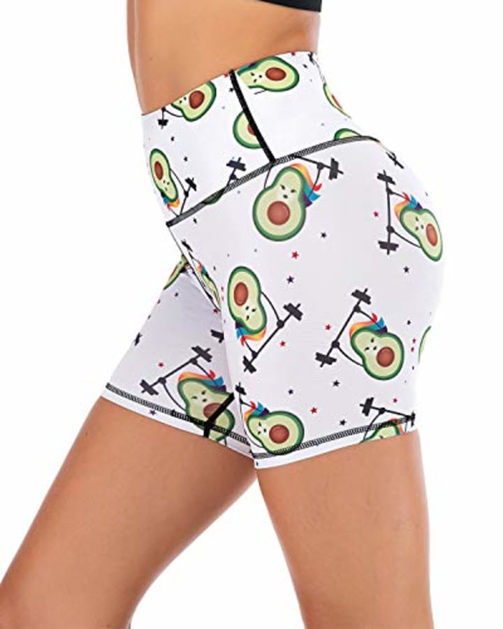 AHLW High Waisted Workout Shorts for Women Comfortable Casual Yoga Shorts Non See-Through Cute Print Running Shorts