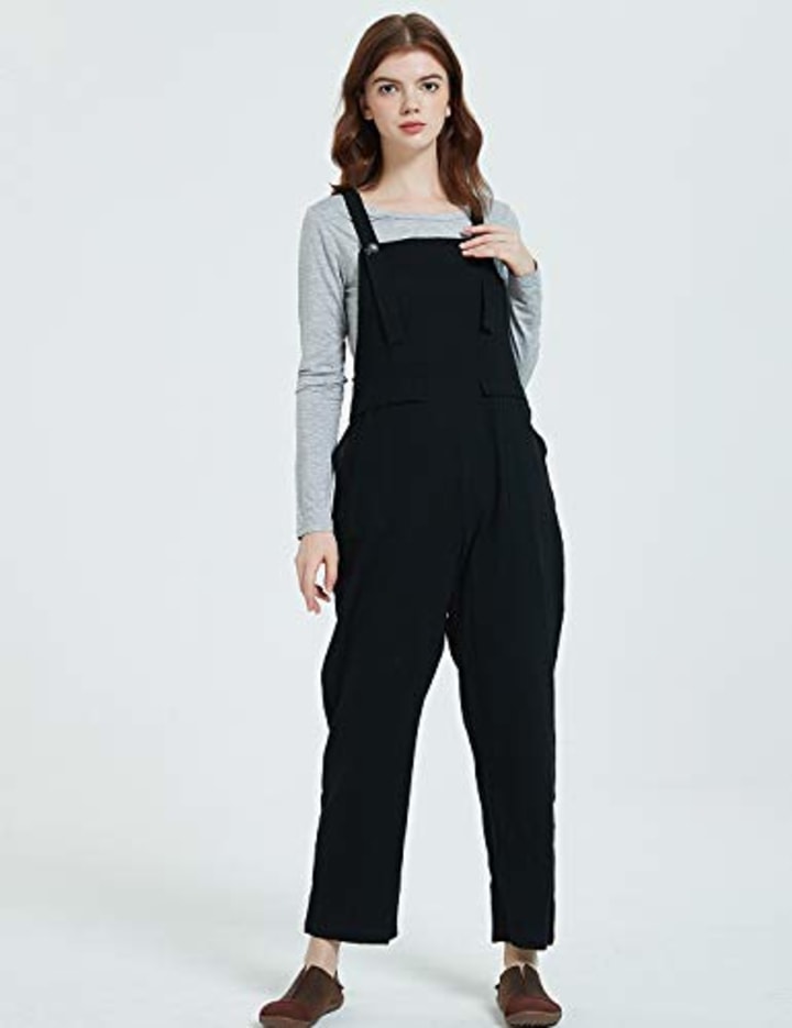 Gihuo Women&#039;s Baggy Cotton Overalls Jumpsuit with Pockets (Black, X-Large)
