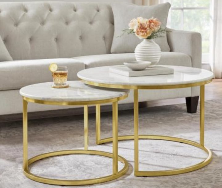Cheval 2-Piece Round Marble Coffee Table Set
