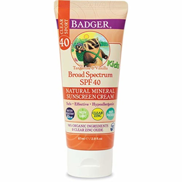 Badger - SPF 40 Kids Clear Sport Sunscreen Cream with Zinc Oxide for Face &amp; Body, Broad Spectrum &amp; Water Resistant Reef Safe Sunscreen, Natural Mineral Sunscreen, 2.9 fl oz
