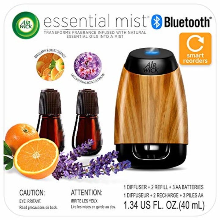 Air Wick Essential Mist Bluetooth, Essential Oil Diffuser (Diffuser + 2 Refills), Lavender &amp; Almond Blossom and Mandarin &amp; Sweet Orange scents