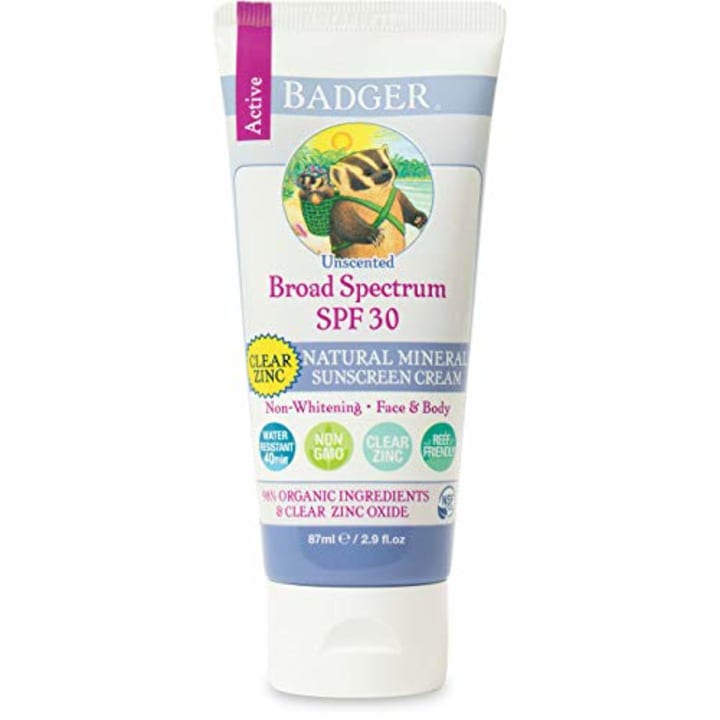 Badger Active Natural Mineral Cream SPF 30 Unscented Sunscreen