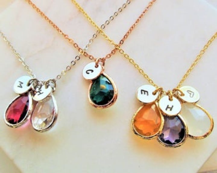Custom Birthstone Necklace for Mom in Rose Gold Silver Yellow Gold, Personalized Jewelry Gifts for Moms Mother Grandma, Initial Birth Stones