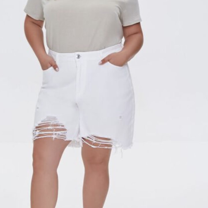 Plus-Size Distressed Denim Shorts