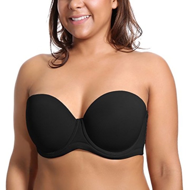 Beige Underwire Plus Size Full Coverage Printed Strapless Bra for Wome –