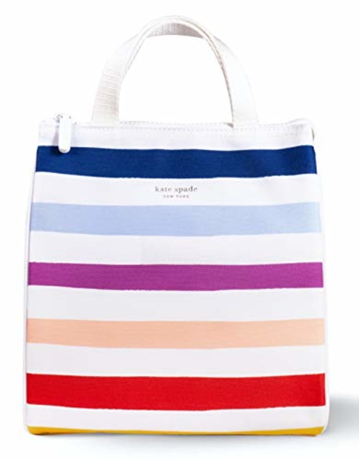 Kate Spade New York Portable Soft Cooler Lunch Bag, Thermal Tote with Silver Insulated Interior Lining and Storage Pocket, Candy Stripe