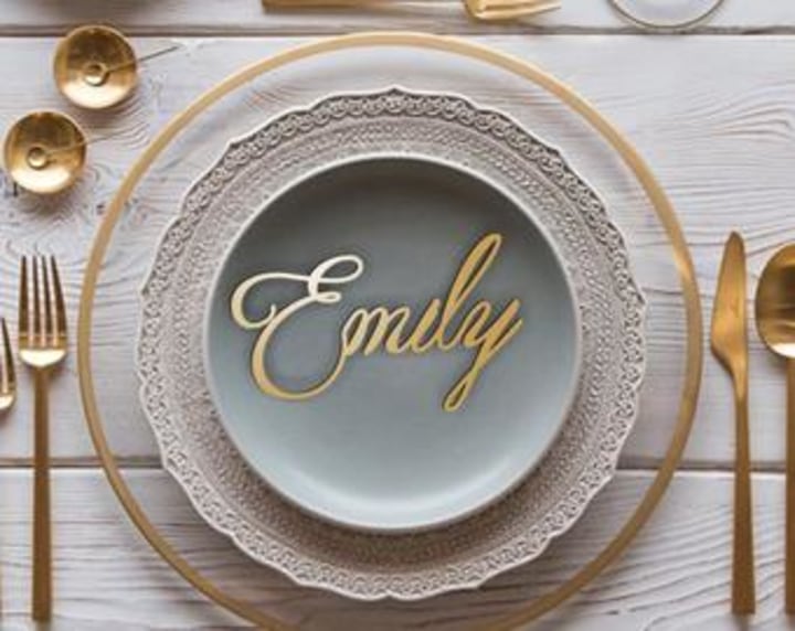 Personalized wedding place table cards Laser cut names Guest names Weddings place cards Laser cut name signs Place settings Bride and Groom