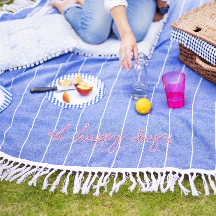 Hand Embroidered Round Picnic Blanket