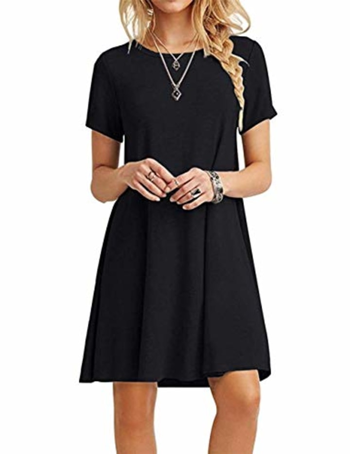 MOLERANI Women&#039;s Casual Plain Short Sleeve Simple T-Shirt Loose Dress, Black, Large