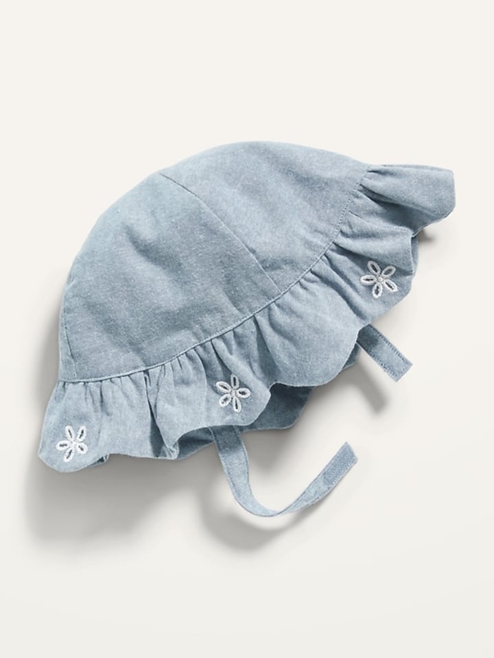 Scallop-Trim Chambray Bucket Hat for Baby