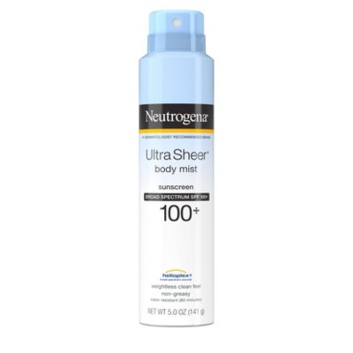 Can of Neutrogena Ultra Sheer Body Mist Broad Spectrum SPF 100+ Sunscreen Spray