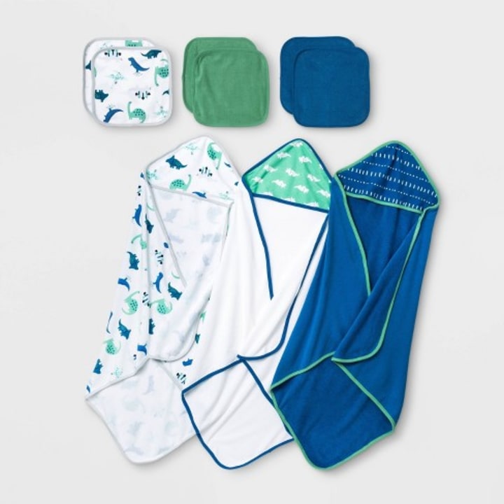 Baby Boys&#039; 9pk Dino Hooded Bath Towel and Washcloth Set - Cloud Island(TM) Blue