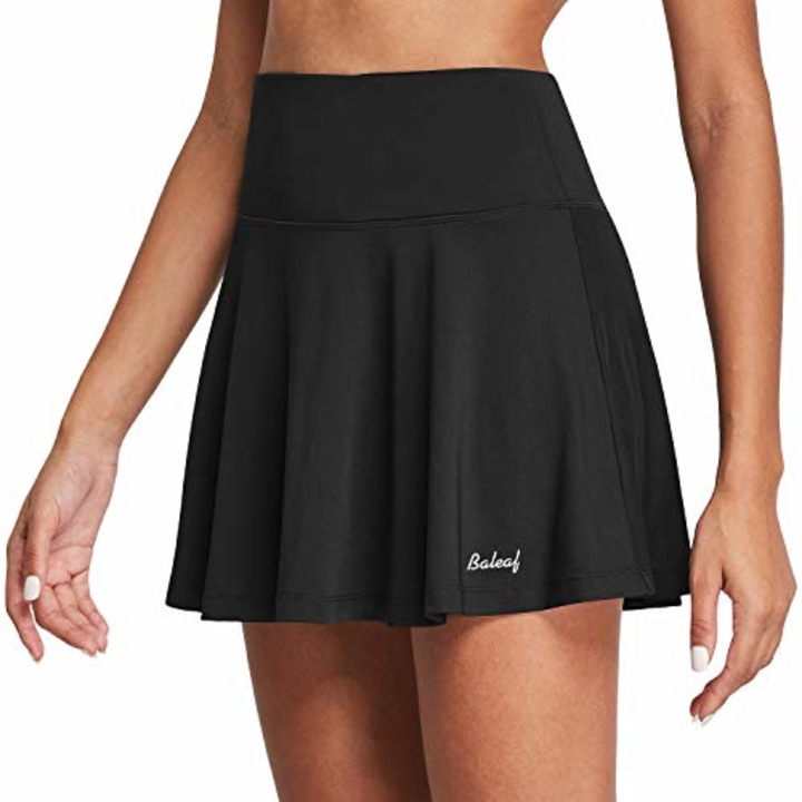 BALEAF Women&#039;s High Waisted Tennis Skirt Golf Active Sport Running Skorts Skirts Ball Pockets Black S