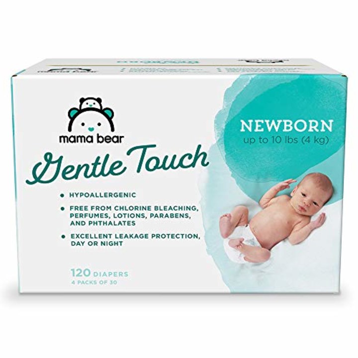 Amazon Brand - Mama Bear Gentle Touch Diapers, Hypoallergenic, Newborn, 120 Count (4 packs of 30)