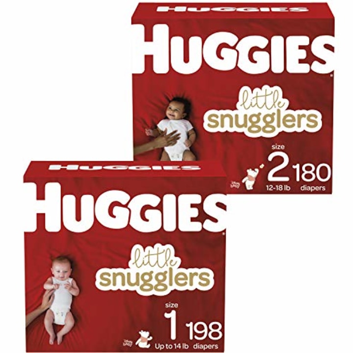 Baby Diapers Size 1, 198 Ct &amp; Diapers Size 2, 180 Ct, Huggies Little Snugglers