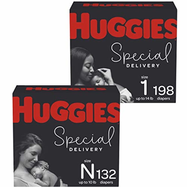 Hypoallergenic Newborn Baby Diapers (132ct) &amp; Size 1 (198ct), Huggies Special Delivery