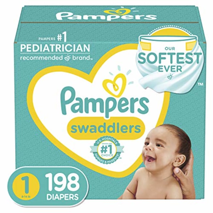 Baby Diapers Newborn/Size 1 (8-14 lb), 198 Count - Pampers Swaddlers, ONE MONTH SUPPLY (Packaging and Prints on Diapers May Vary)