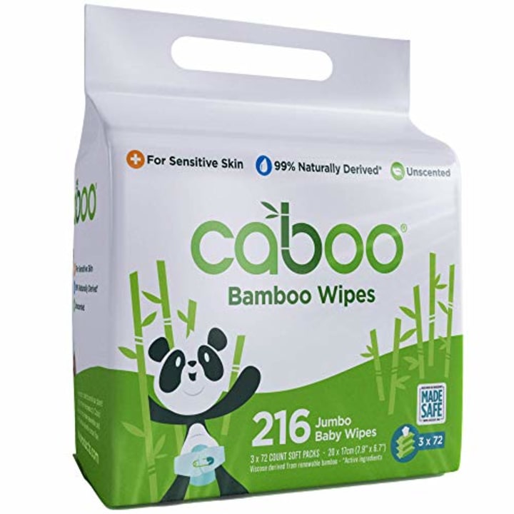 Caboo Tree-Free Bamboo Baby Wipes, Eco-Friendly Naturally Derived Baby Wipes for Sensitive Skin, 3 Resealable Peel Tab Travel Packs, 72 Wipes Per Pack, Total of 216 Wipes