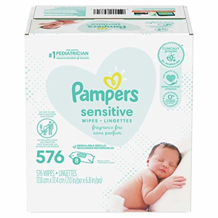 Baby Wipes, Pampers Sensitive Water Based Baby Diaper Wipes, Hypoallergenic and Unscented, 8 Refill Packs (Tub Not Included), 72 each, Pack of 8 (Packaging May Vary)