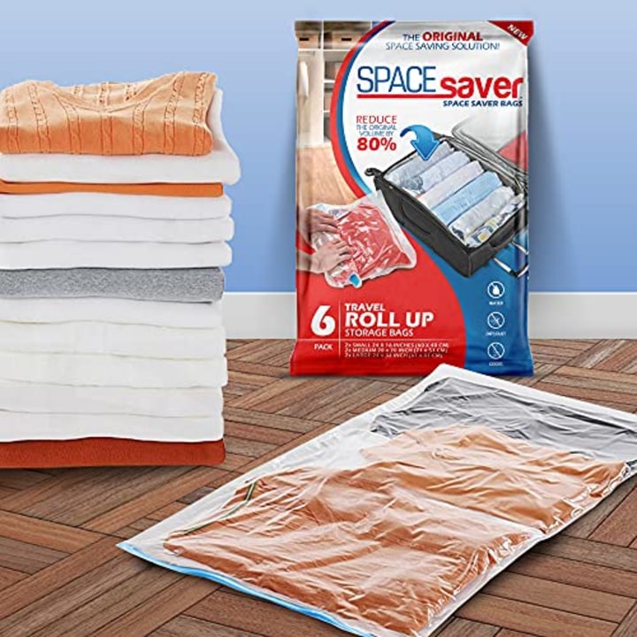 Spacesaver Premium Travel Roll Up Compression Storage Bags for Suitcases -No Pump or Vacuum Needed - Perfect for traveling! (Travel 8 Pack)