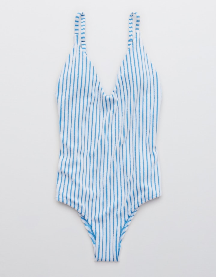Aerie Terry Striped Scoop One Piece Swimsuit