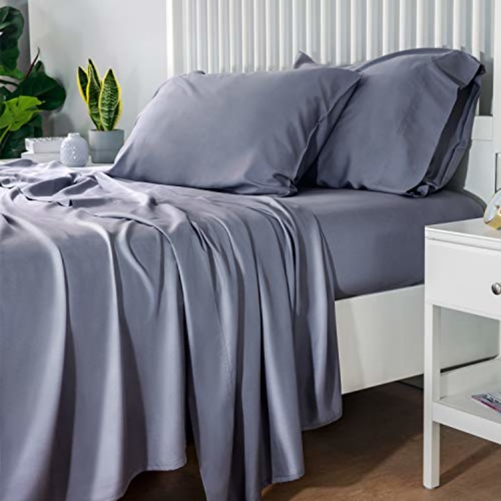Bedsure 100% Bamboo Sheets Set Queen Grey - Cooling Bamboo Bed Sheets for Queen Size Bed with Deep Pocket 4PCs Super Soft Breathable