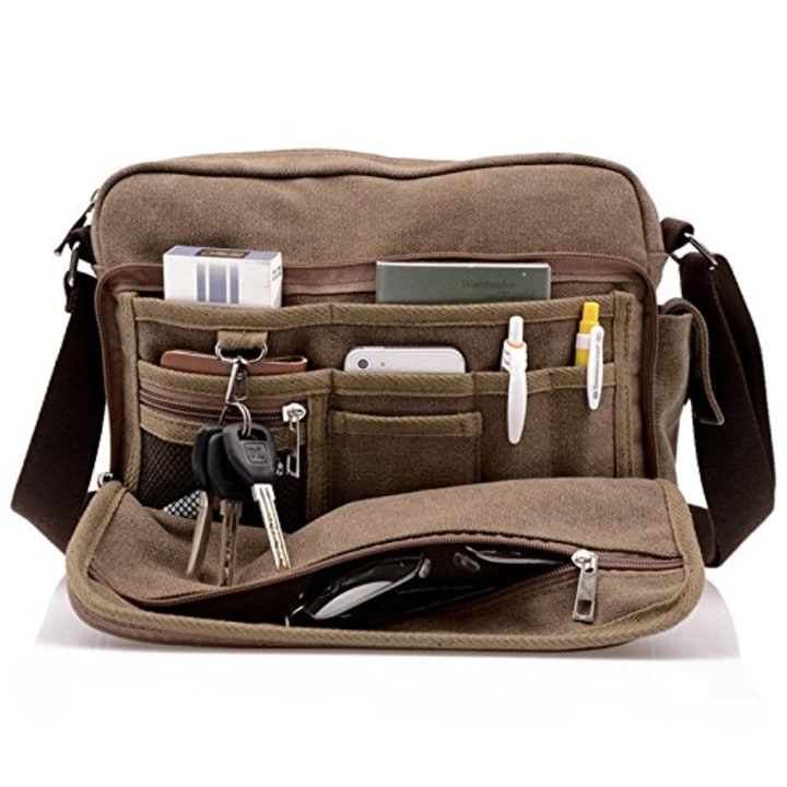 Men&#039;s Multifunctional Canvas Messenger Handbag Outdoor Sports Over Shoulder Crossbody Side Bag
