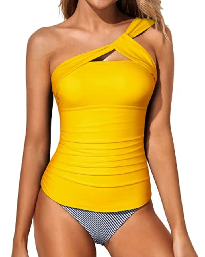 Tempt Me Two Piece Tankini Bathing Suits for Women One Shoulder Swim Top  with Bottom Swimsuits