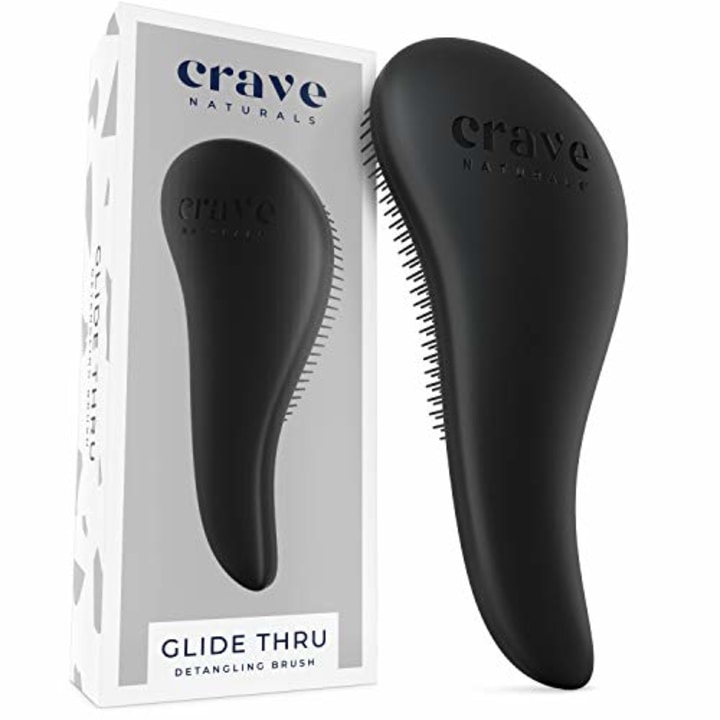Crave Naturals Glide Thru Detangling Brush for Kids &amp; Adult Hair - Detangler Hairbrush for Natural, Curly, Straight, Wet or Dry Hair (BLACK)