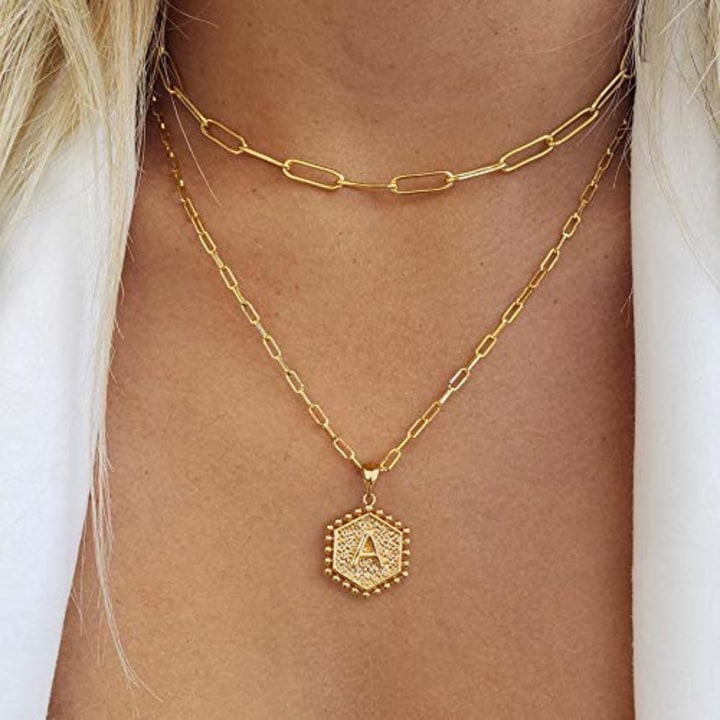 M Mooham Dainty Layering Initial Necklaces