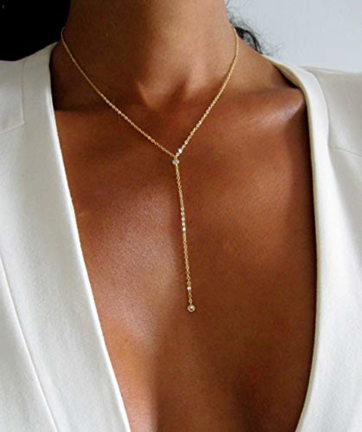 Dainty Diamond Drop Lariat Necklace