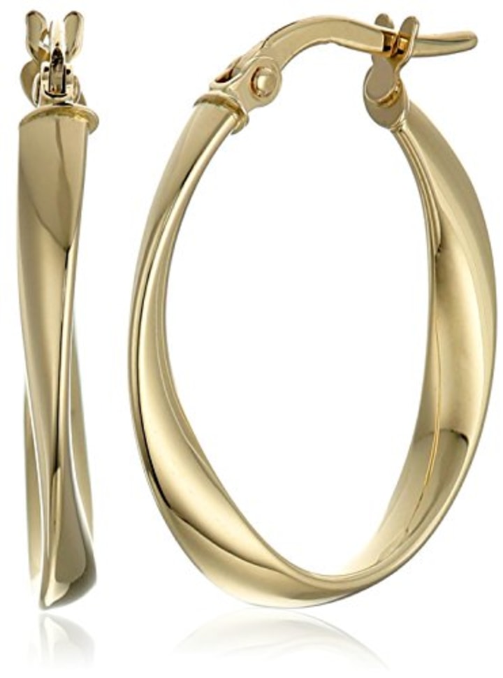 Amazon Collection 14K Yellow Gold Twisted Oval Hoop Earrings