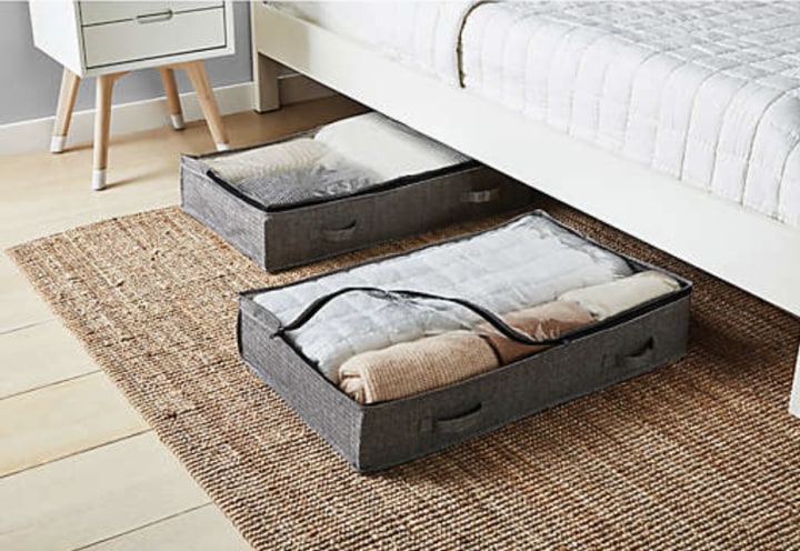 Squared Away Arrow Weave Underbed Bags in Grey (Set of 2)