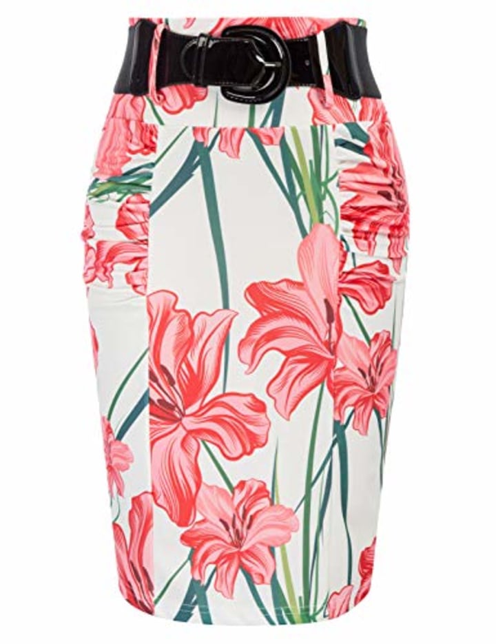 Stretchy Pencil Skirt with Belt