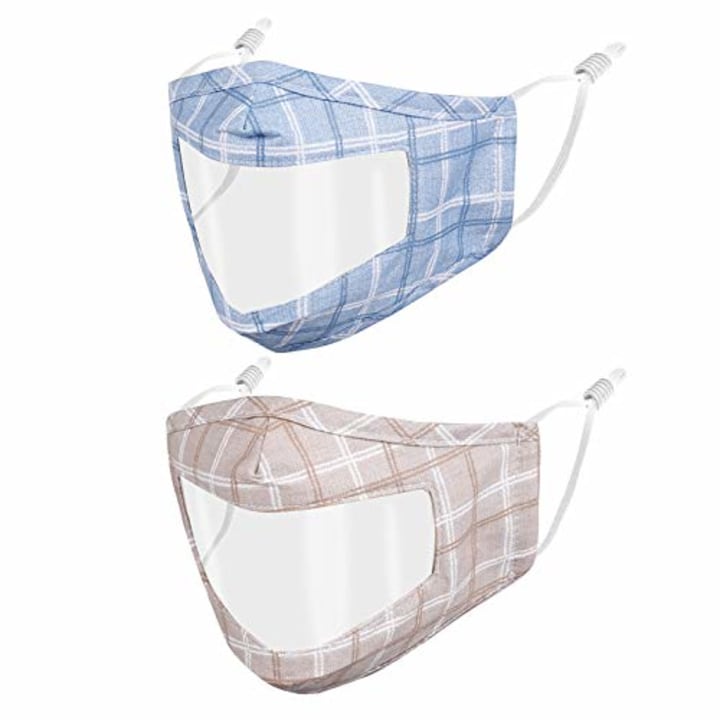 Reusable Clear Window Face Mask Women Men Adult Transparent Visible Mouth See Through Lip Reading Fashion Cute Breathable Adjustable Washable Blue Brown Plaid Cotton Cloth No Fog Madks cubre bocas