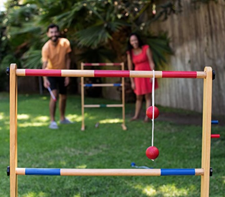 Ladder Toss Double Wooden Ladder Ball Game with Finished Wood and Durable Nylon Carrying Case