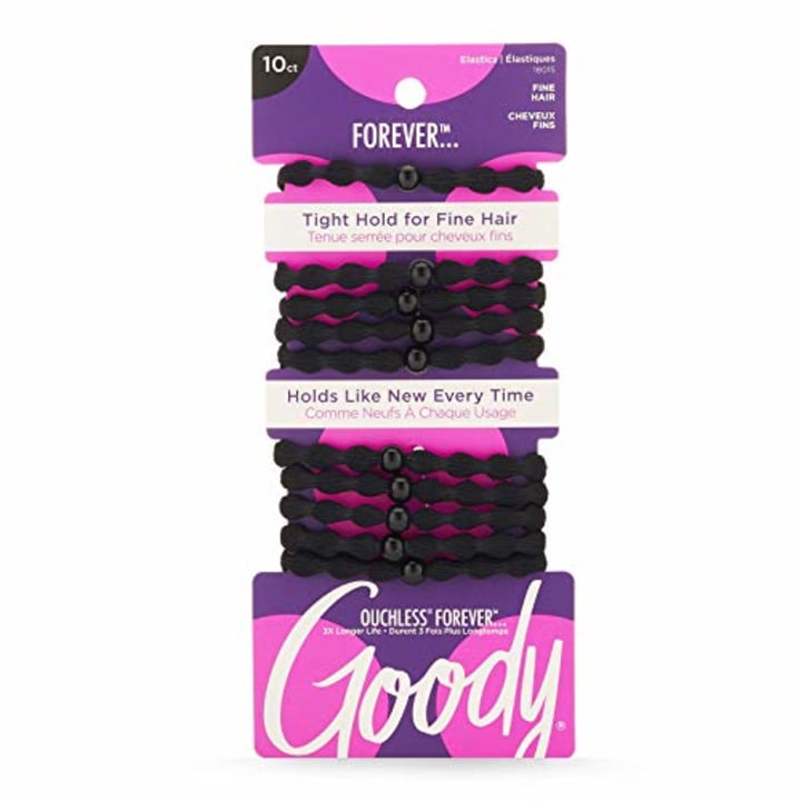 Goody Forever Ouchless Elastic Thin Hair Tie - 10 Count, Black - Medium Hair to Thick Hair - Hair Accessories for Women and Girls