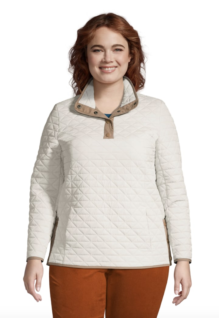 Women's Plus Size Insulated Quilted Snap Neck Pullover
